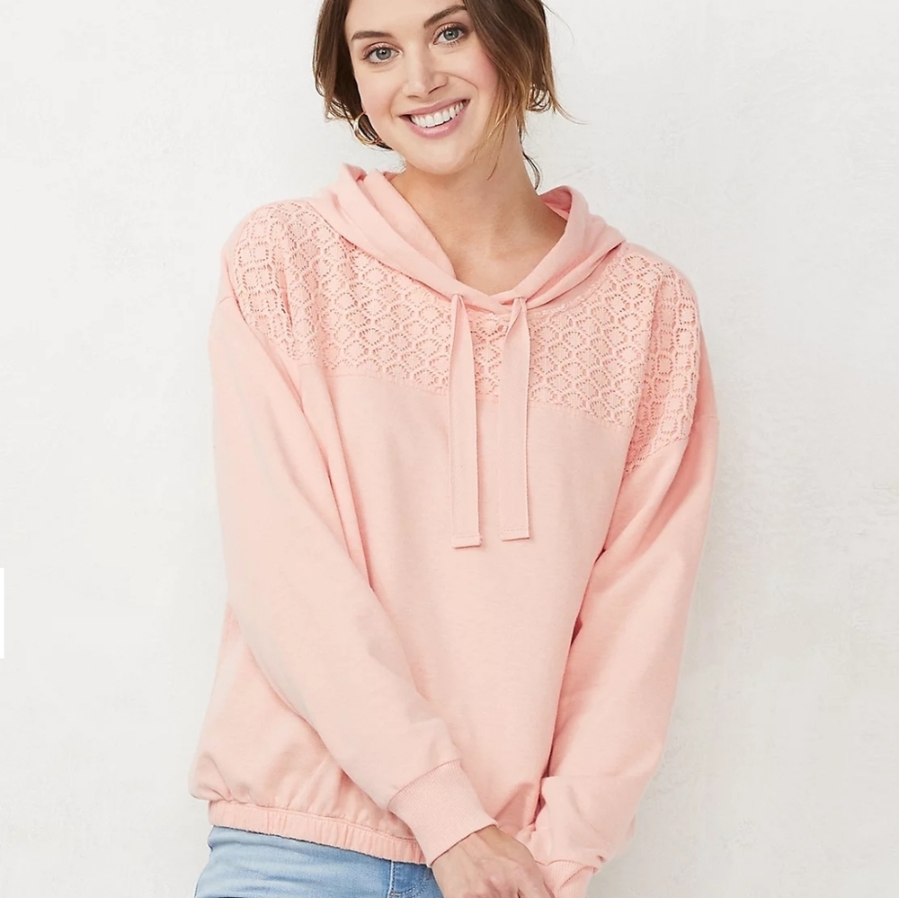 LC Lauren Conrad Ballet Pink Lace Hoodie